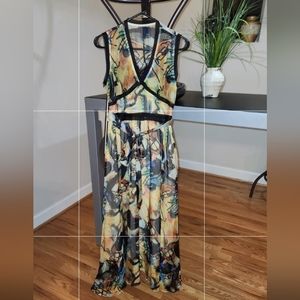 NWT Queen Mulock *RARE* Flowy Abstract Art Maxi Dress SZ LG